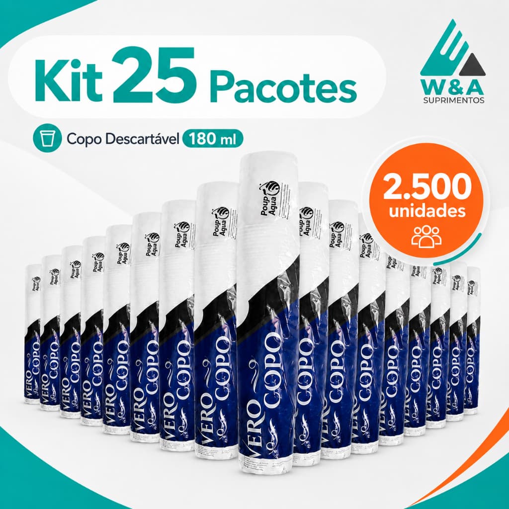 Kit 25 Pacotes Copo Descartável 180ml Vero Copo 2500un