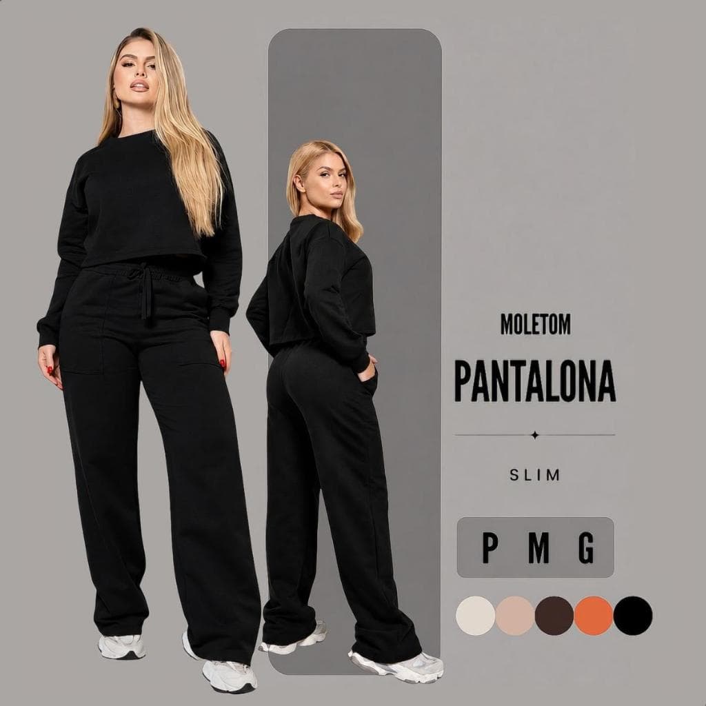 Conjunto Feminino Cropped e Calça Pantalona De Moletom Flanelado Super Quentinho e Macio