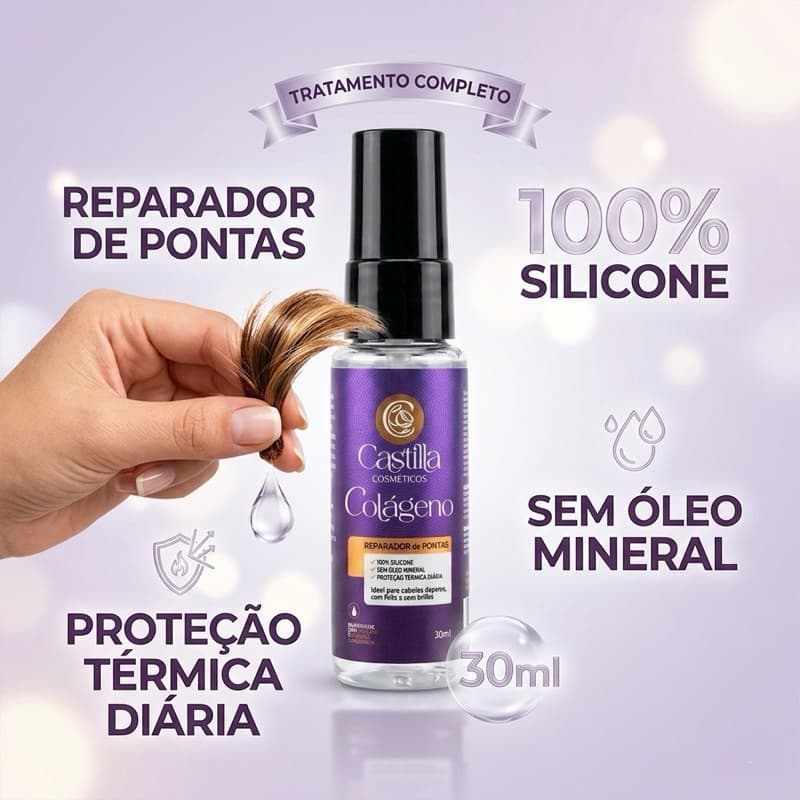 Reparador de Pontas Castilla Colágeno: Anti-Frizz, Brilho Intenso e Pontas Seladas