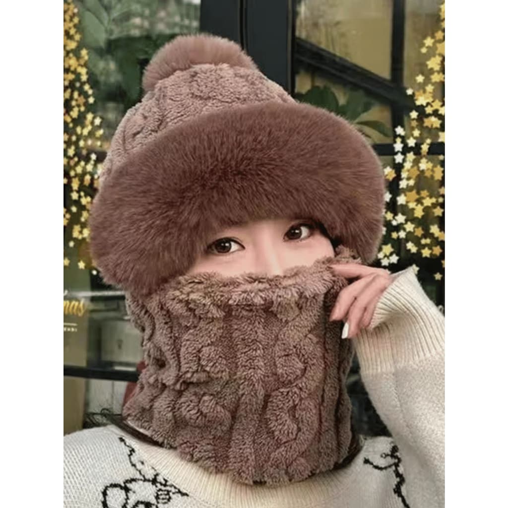 Touca 2 em 1 Gorro com Cachecol Protege cabeça, rosto e pescoço Peluciada quentinha