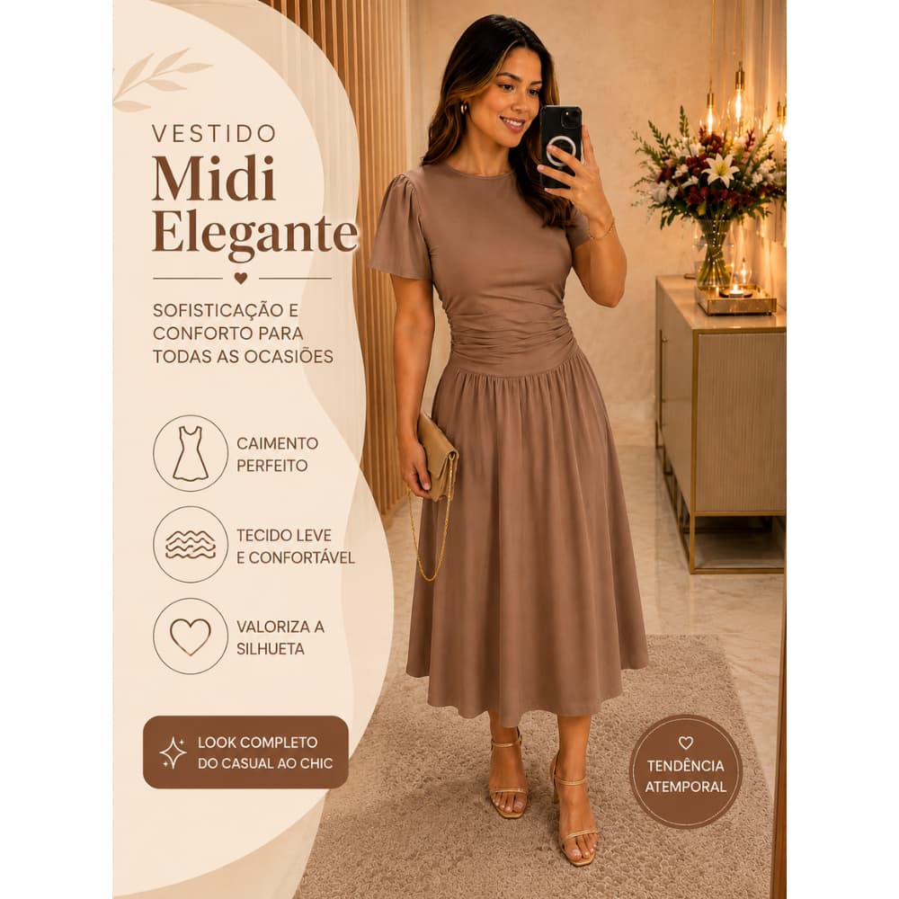 VESTIDO MIDI FEMENINO MALHA LUNELLI CASUAL MODA CRISTA ELEGANTE SOCIAL MODESTA FESTA LUXO PLUSSIZE