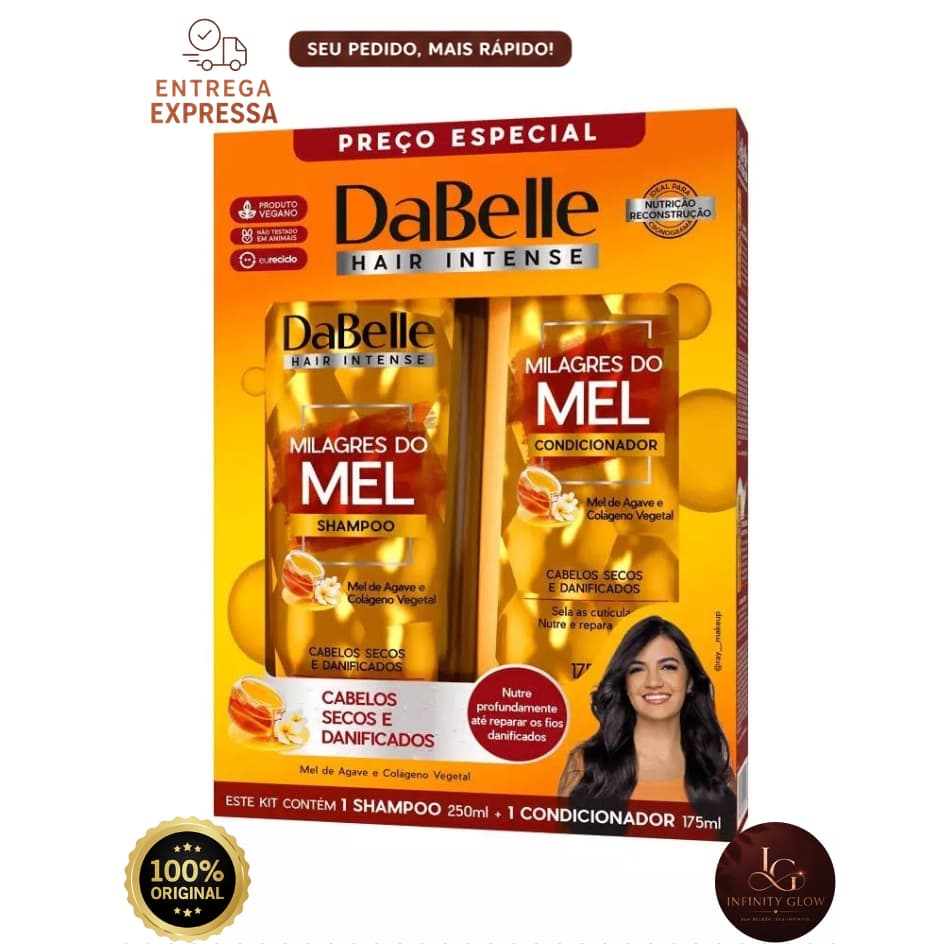 Kit Shampoo 250ml e Condicionador 175ml Milagre do Mel Dabelle Hair - 425ml