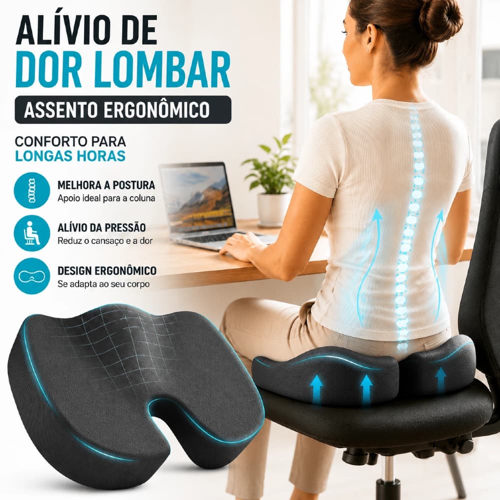 Almofada Ortopédica para Cadeira Assento Ergonômico Corretor de Postura Home Office