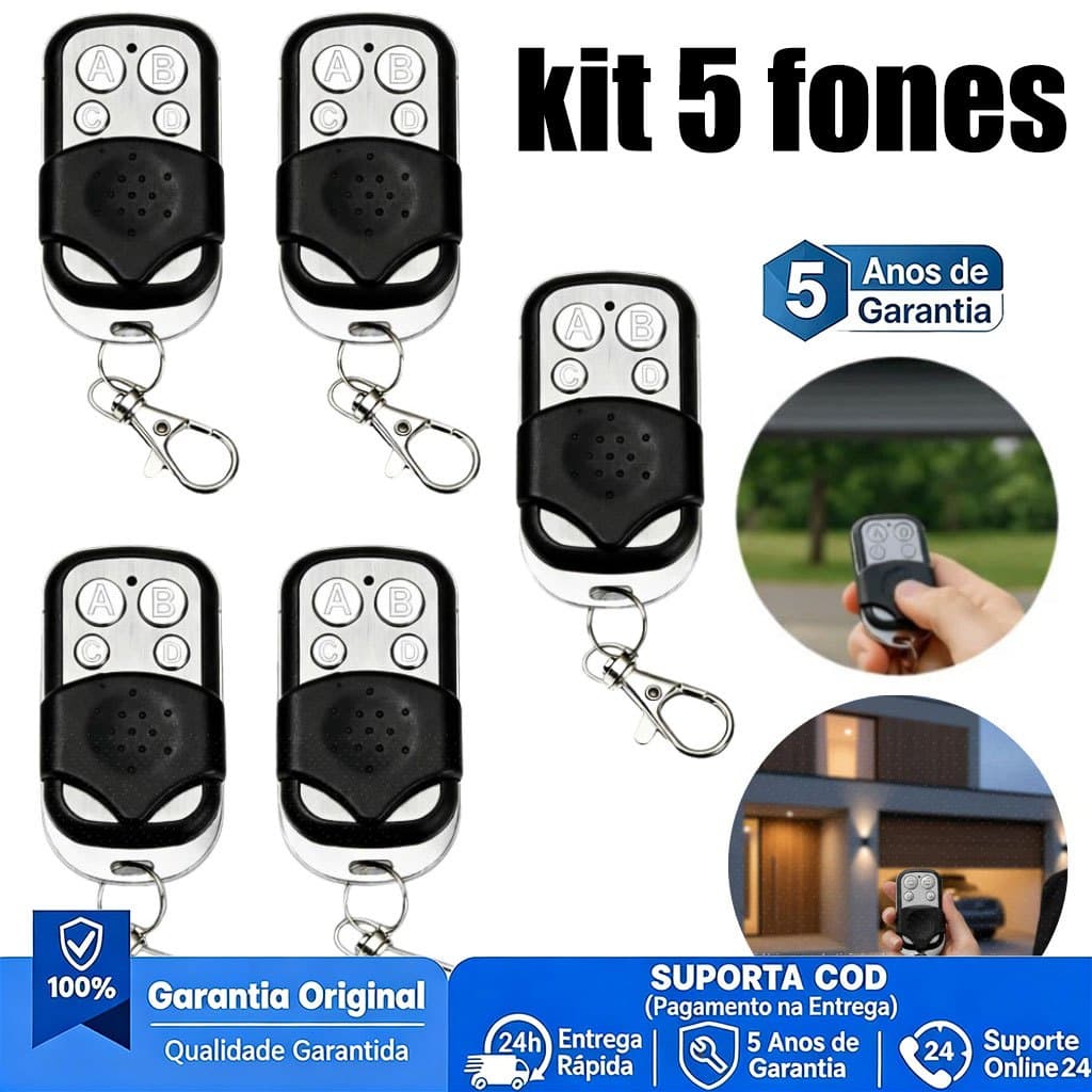 Controle Remoto Universal para Portão Elétrico Eletrônico Garagem com Chaveiro 433mhz com 4 Botões