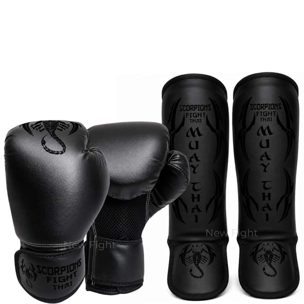 Luva Muay Thai Boxe Kickboxing + Caneleira Protetor De Canela