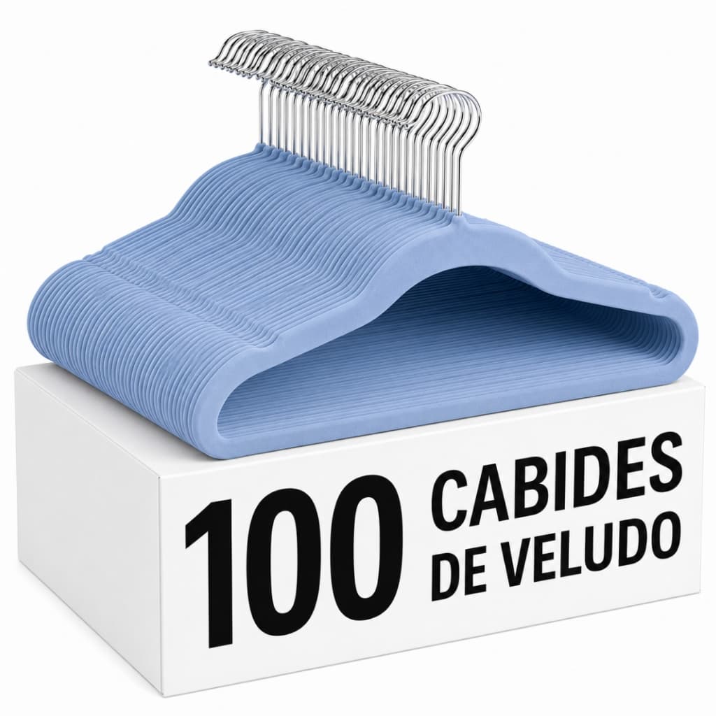Kit 100 Cabides Veludo Infantil Para Roupas Antiderrapante Slim Azul