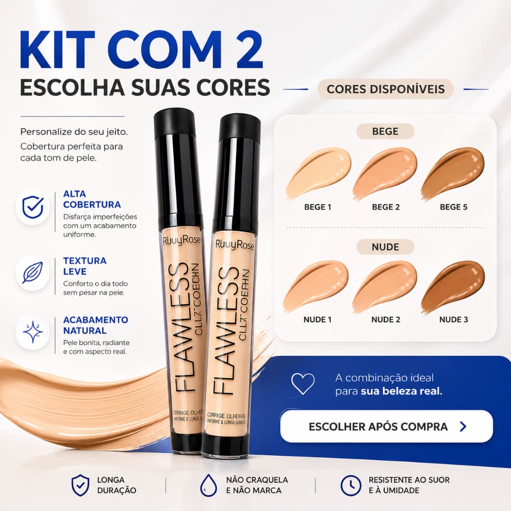 Kit 2 Corretivos Faciais 💄 Alta Cobertura – Efeito Natural Longa Duração Escolha Cores