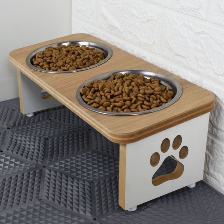 Comedouro Bebedouro PET Duplo Elevado Cachorro MDF Tigela Inox 300ml modelo Tradicional