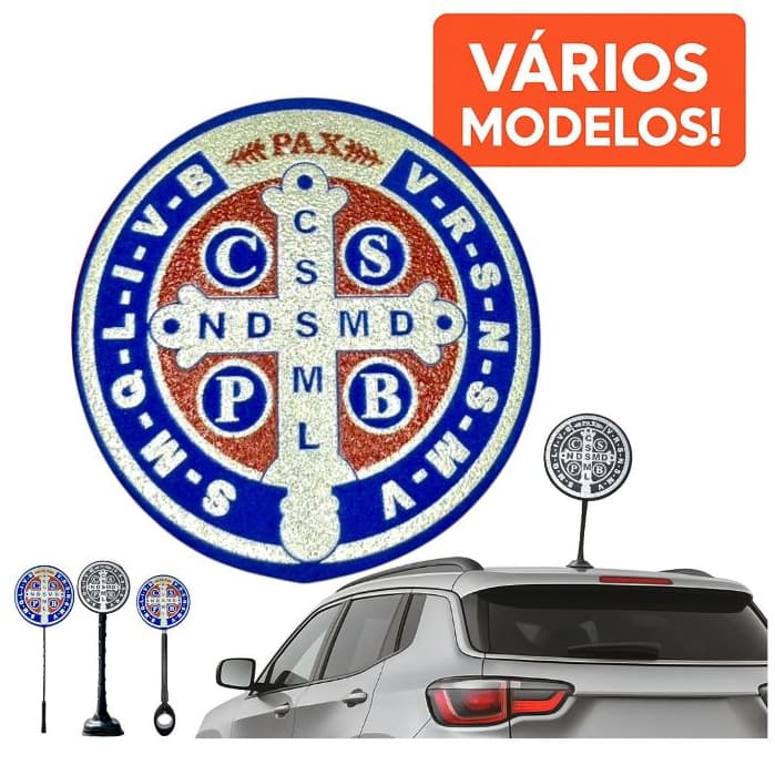 Ponteira Enfeite de Antena Medalha de São Bento - Jesus - São Bento - Deus - Religião - Carro e Moto