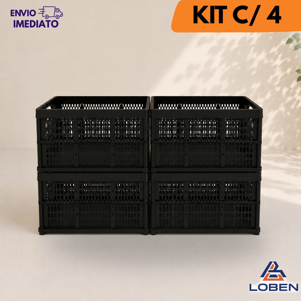 Kit 4 Caixa Organizadora Dobrável 32 Litros com Tampa | Desmontável Multiuso para Roupas, Brinquedos, Compras e Mudanças