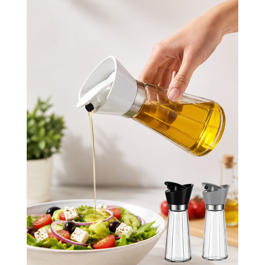 Dispenser | Galheteiro Sleek De Vidro, Inox e Plástico 250ml Porta Azeite E Oléo