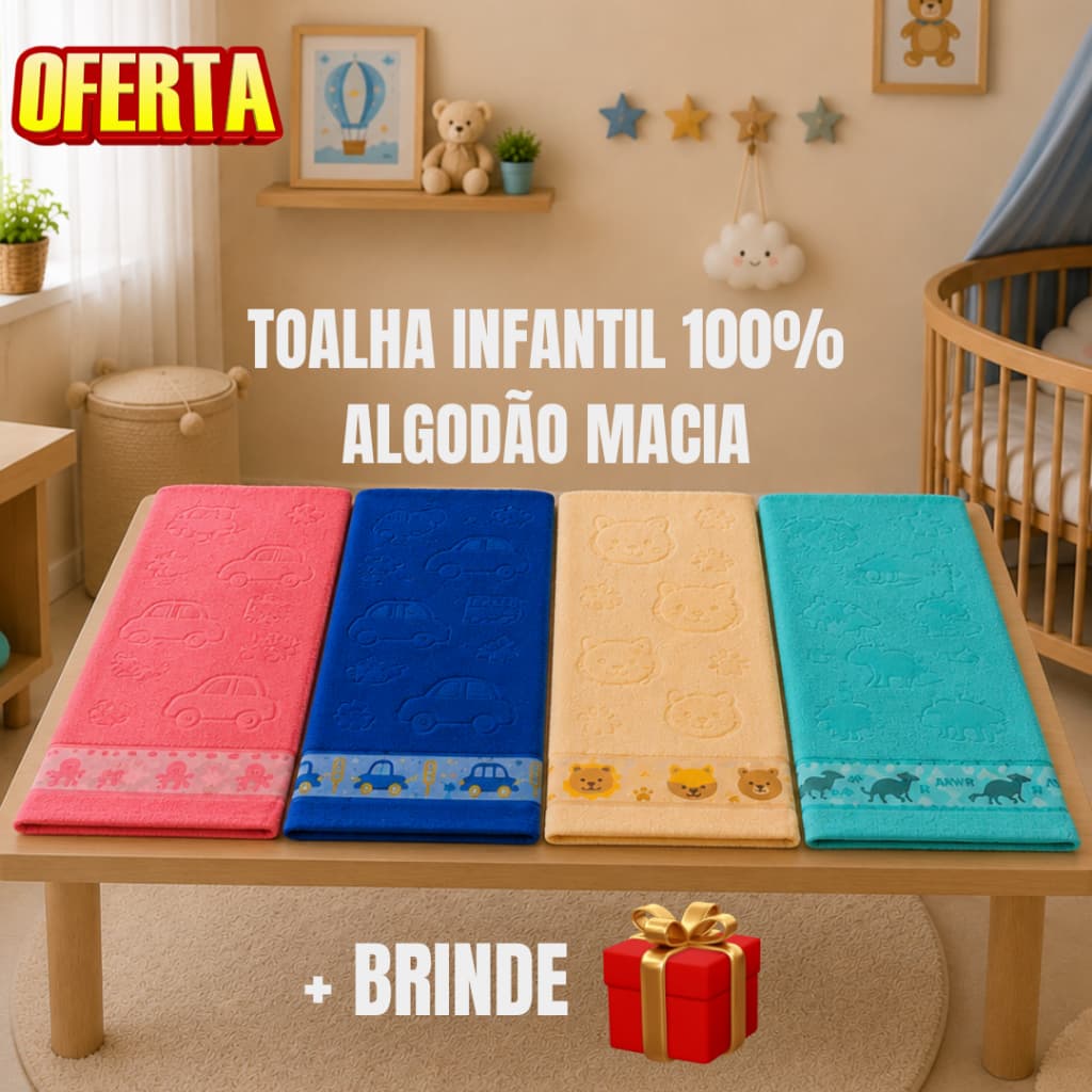 Toalha de Banho Infantil 75x110cm Super Macia 100% Algodão Cores Lindas Fofura