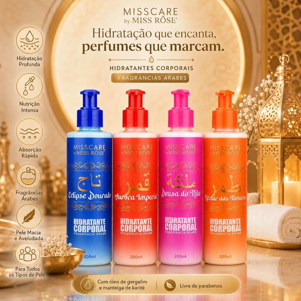 Hidratante Corporal Miss Rôse 200ml Fragrância Árabe – Escolha a Fragrância