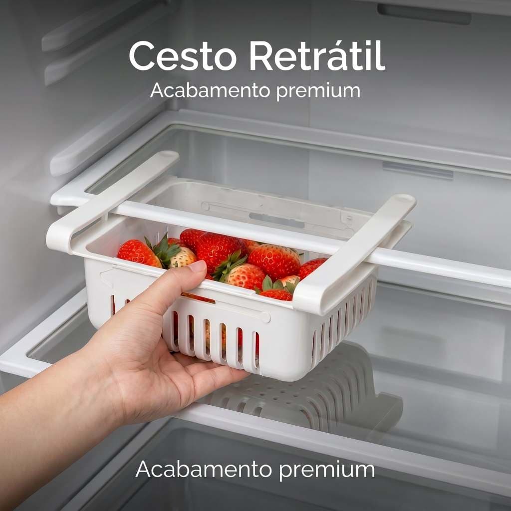 Cesto Organizador Multiuso de Geladeira Gaveta Retrátil com Ventilação para Conservação de Alimentos