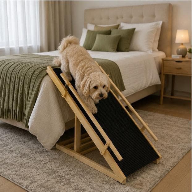 Rampa Pet Cachorro Antiderrapante  Grades Laterais Inclusas  Ajustável Cama King Size