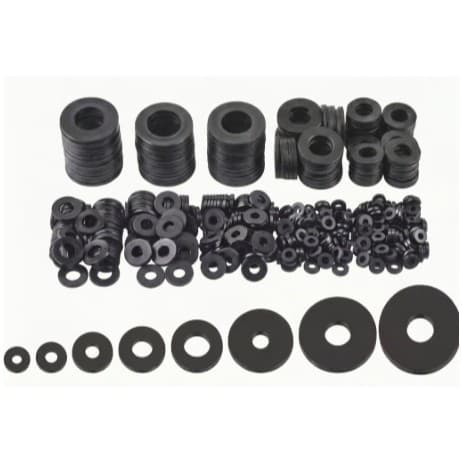 Kit 5 Arruelas de Nylon Pretas Tamanhos M2 a M10 - Escolha o Tamanho