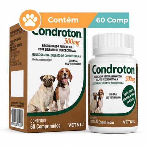 Condroton 500mg Vetnil Suplemento Cães 60 Comprimidos