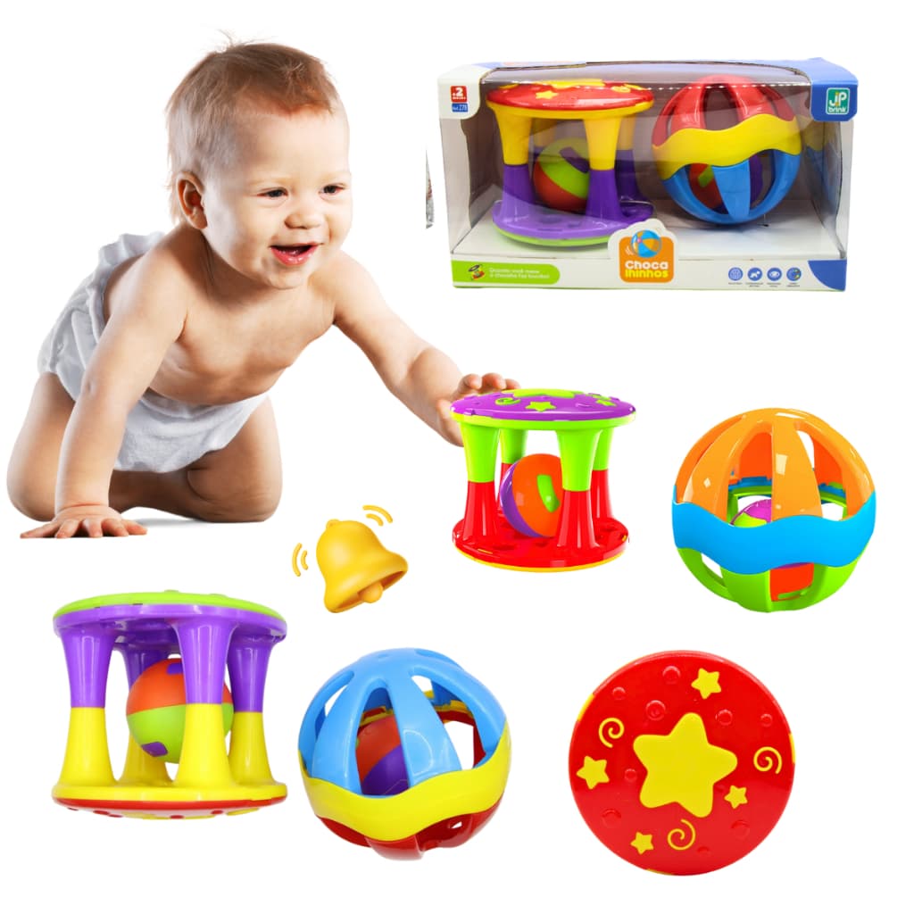 Kit 2 Brinquedo Bebe Chocalho Sensorial Bola Torre Colorida Infantil Menino Menina 0 a 12 Meses