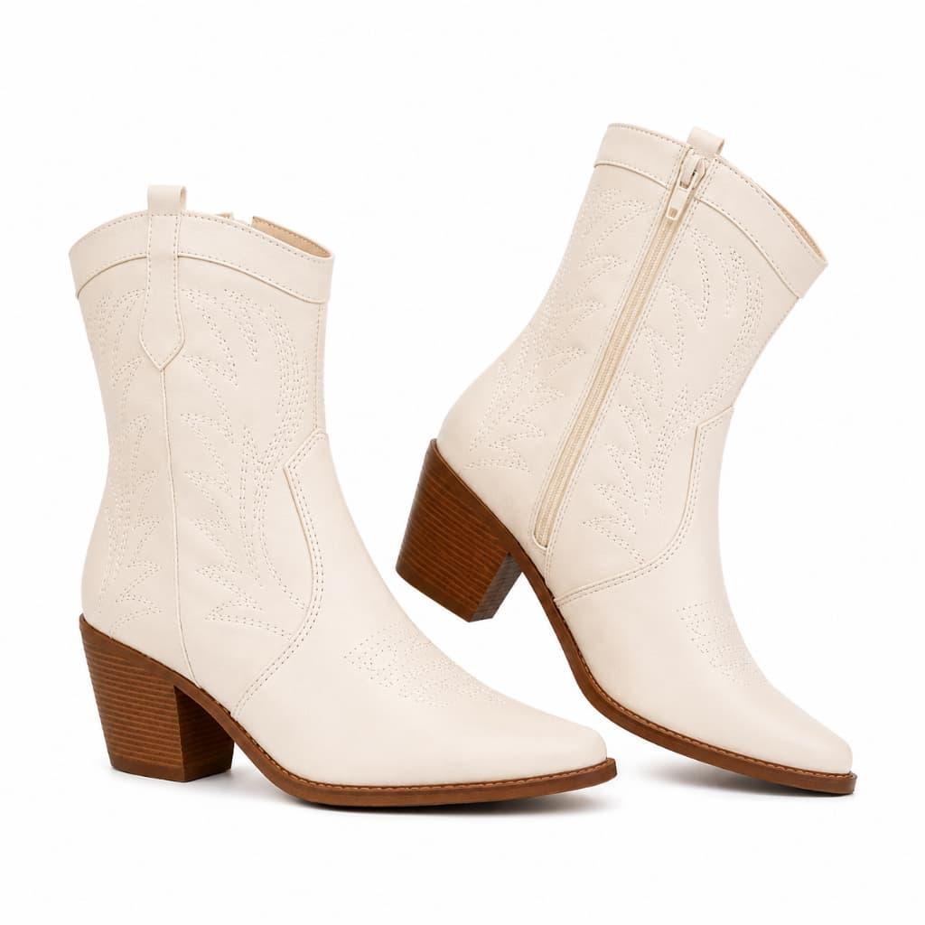 Bota Texana Bordada Feminina Cano Curto Salto Médio Western