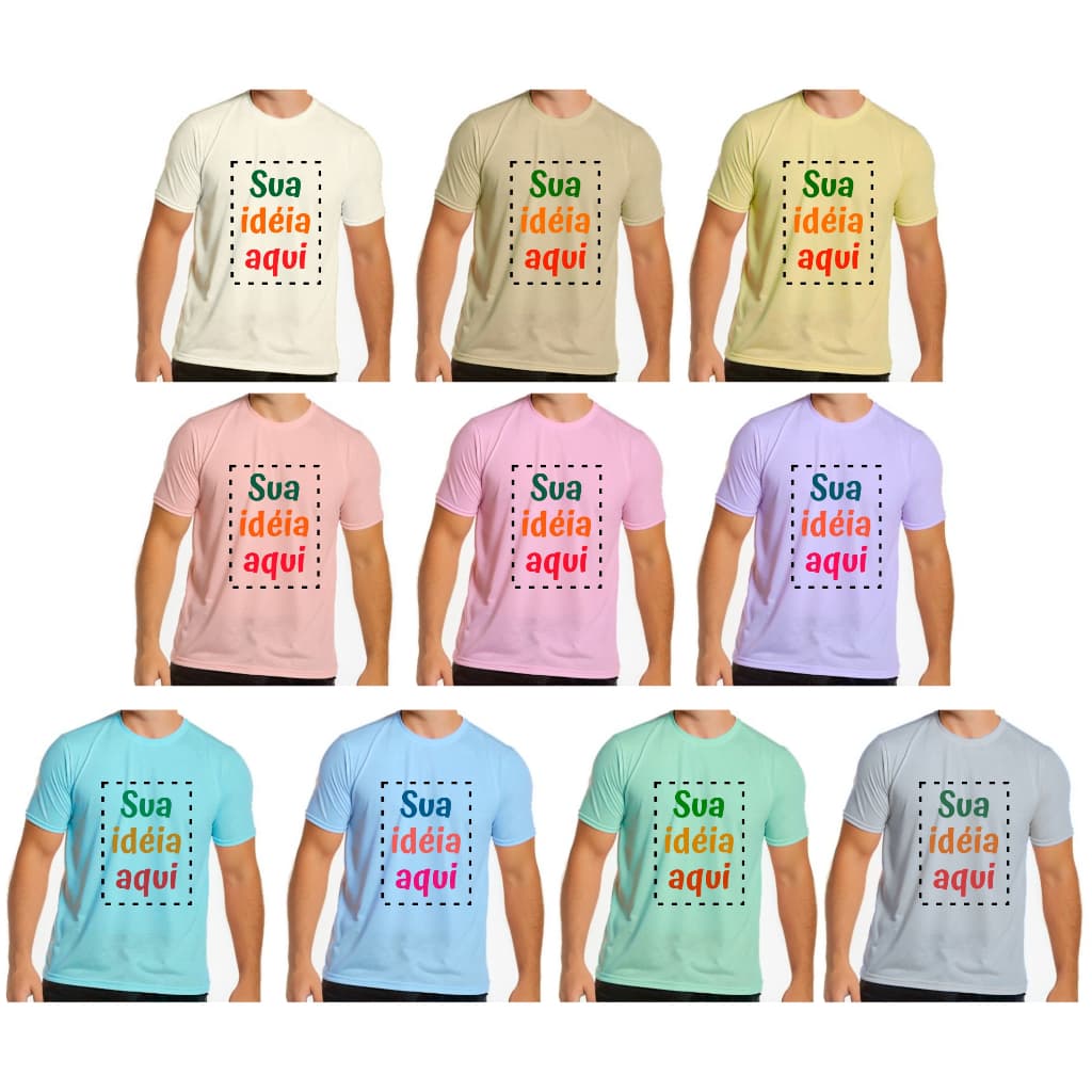 Camisa Camiseta CORES PASTÉIS CLARAS Personalizada Adulto e Infantil com sua Estampa, Frase, Logomarca