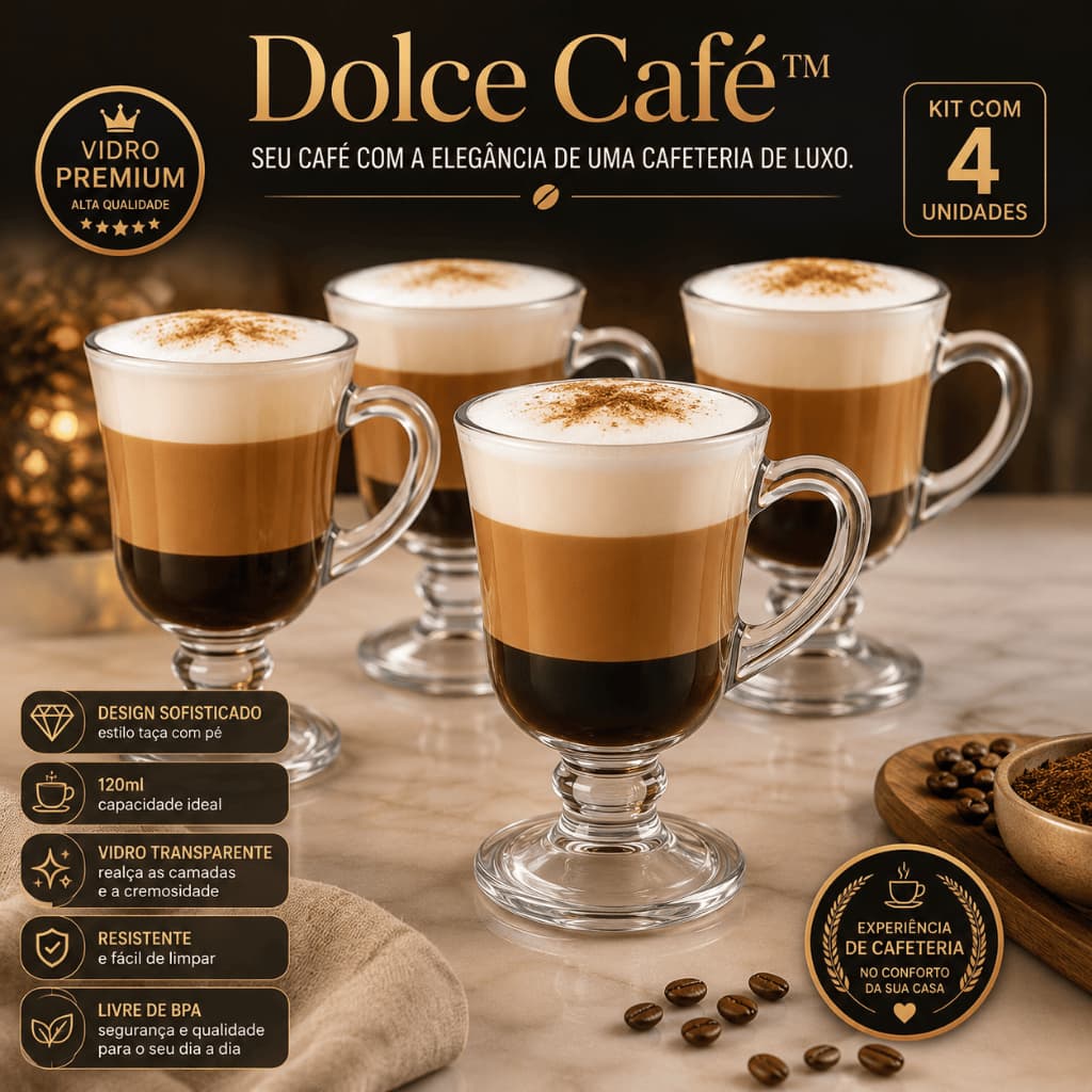 Caneca de Vidro Cappuccino 120ml Kit 4 Unidades Taça Transparente para Café Latte Expresso