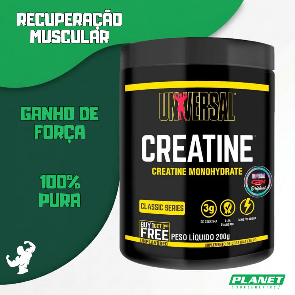 Creatina 200g Universal creatina mono hidratada pura ganho de força resistência muscular pós treino