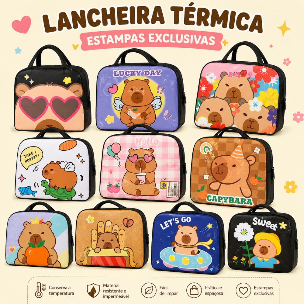 LANCHEIRA BOLSA TÉRMICA INFANTIL ESCOLAR - PARA MENINAS E MENINOS COM DESENHOS VARIADOS
