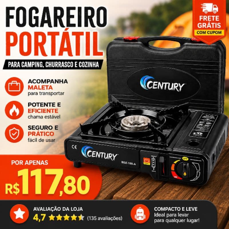 Fogareiro Portátil A Gás Camping C/ Maleta Acendimento Automático Mesa Chapa Prático Resistente luxo