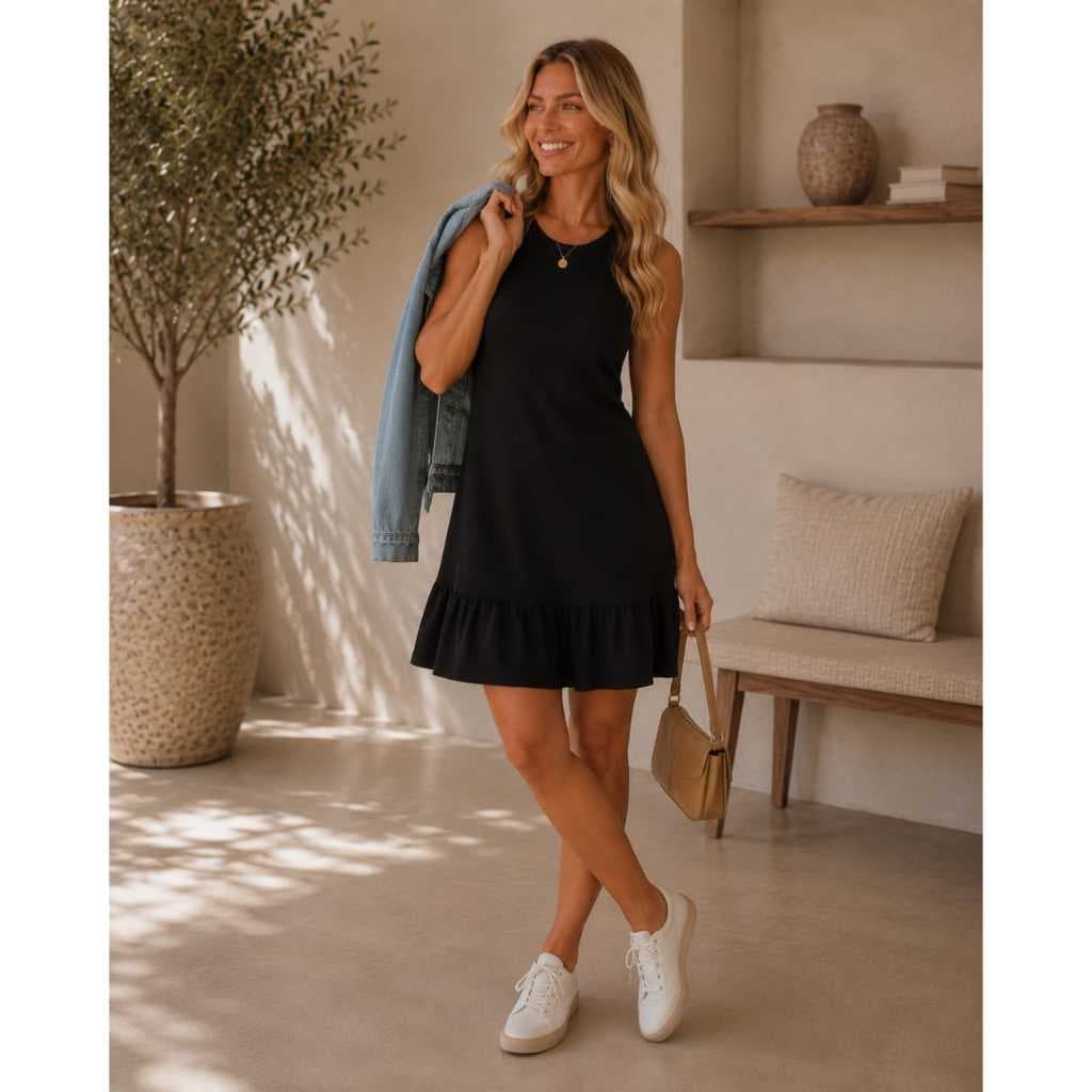 Vestido Curto de Malha Feminino verão e Inverno sem manga - 200