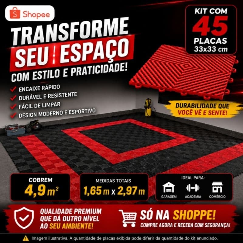 kit 45 un (4,90m²) piso automotivo garagem detail modular estética vestiário sauna