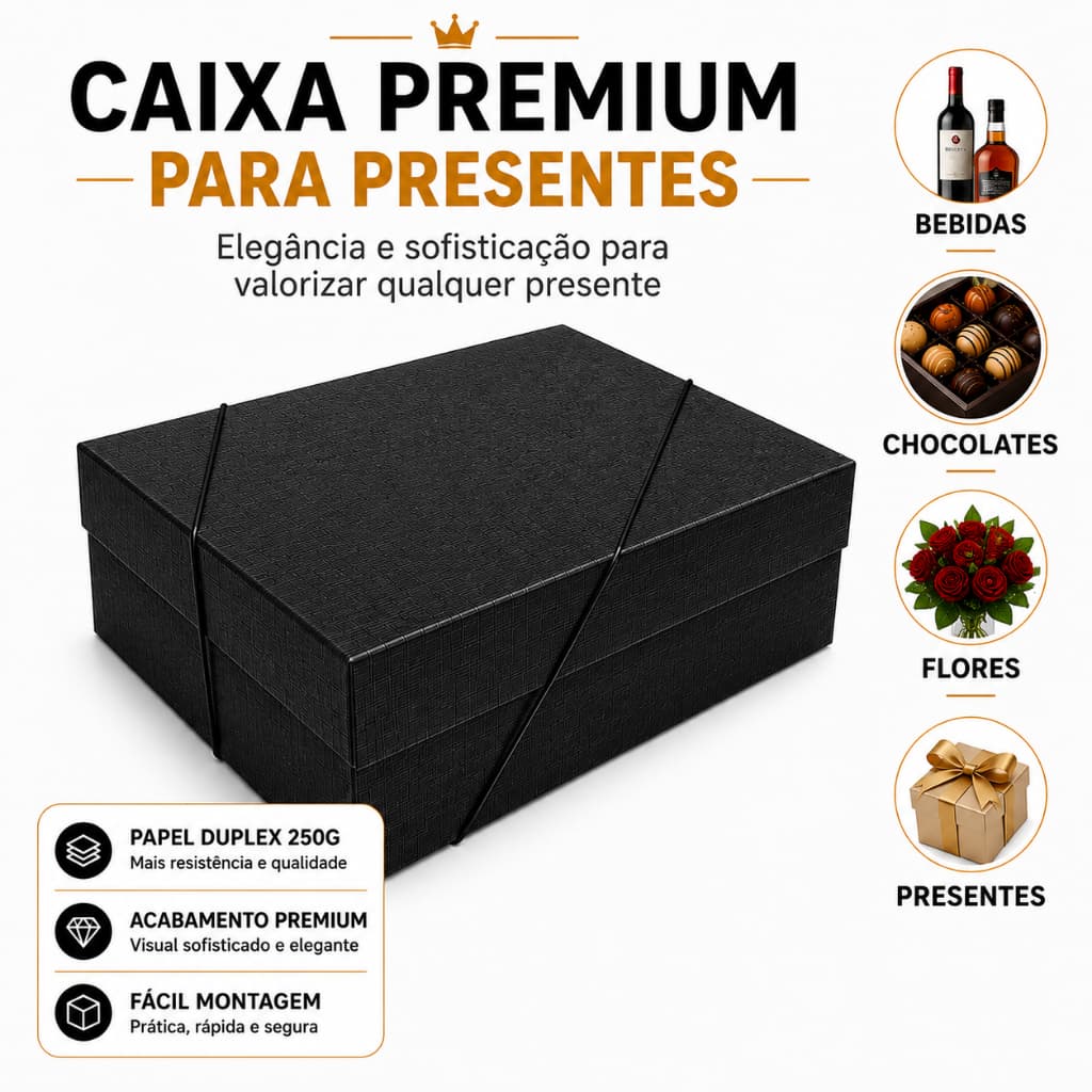 Caixa para Presente Premium 35x25x11cm Dia dos Pais Namorados Lembrancinhas Luxo