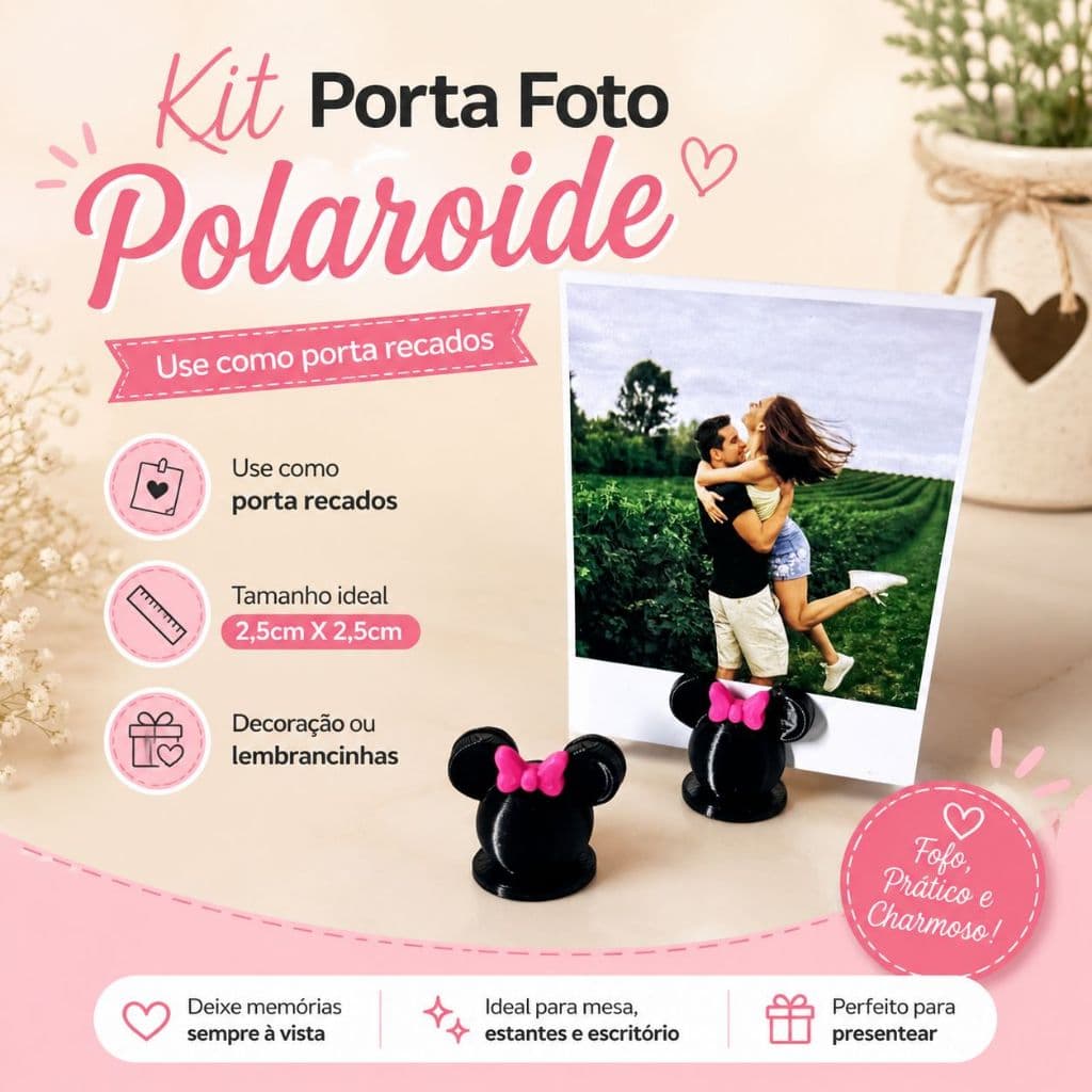 Kit com 5, 10 ou 20 Porta Foto Polaroide MINNIE  Decoração Fotos e Recados Lembrancinhas