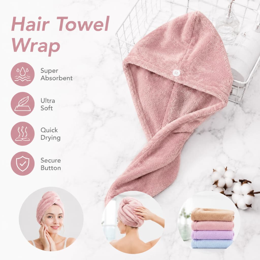 2 Unidade Toalha Grossa Mágica Para Cabelo Secar Rápido Touca Banho Microfibras Várias Cores Casa Promoção