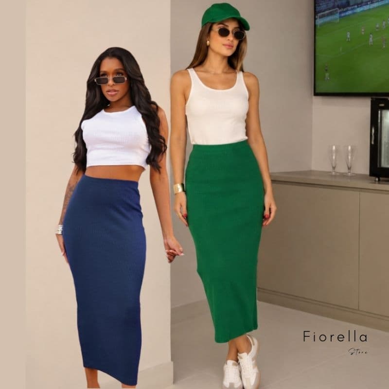 Saia maxi feminina canelada Algodão e Elastano Midsize Moda Gringa do P ao GG