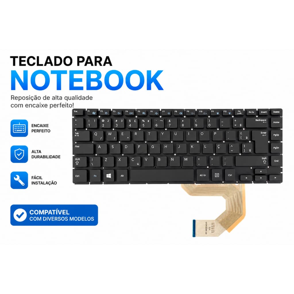 Teclado De Notebook Compatível C/ Samsung Np270e4e P/envio Ç Preto Compatível Diversos Modelos Novo