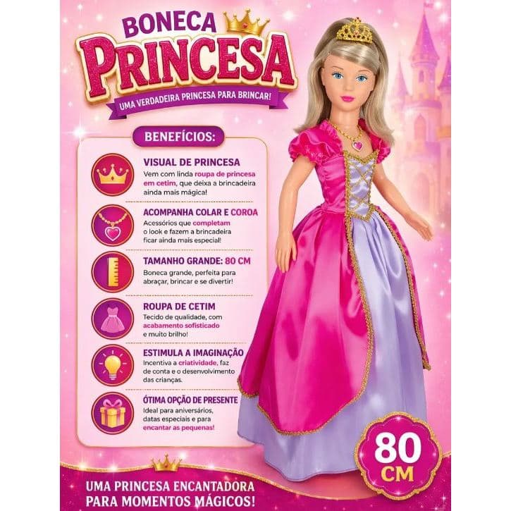 Boneca Isabelly Mundo Mágico 80cm Com Colar - Brink Model
