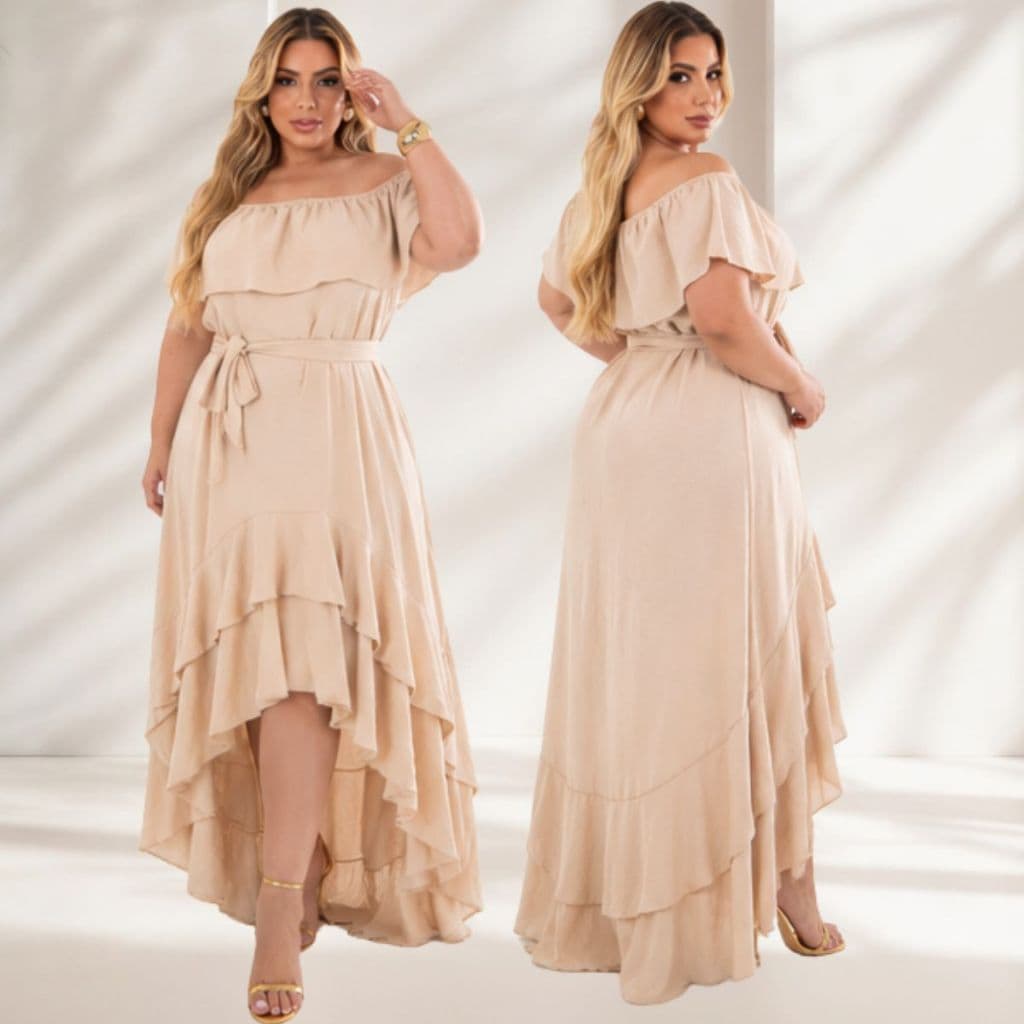 Vestido Longo Mullet Ciganinha Plus Size Feminino Festa Casual Elegante Sofisticado Crepe Dunas Veste Bem.