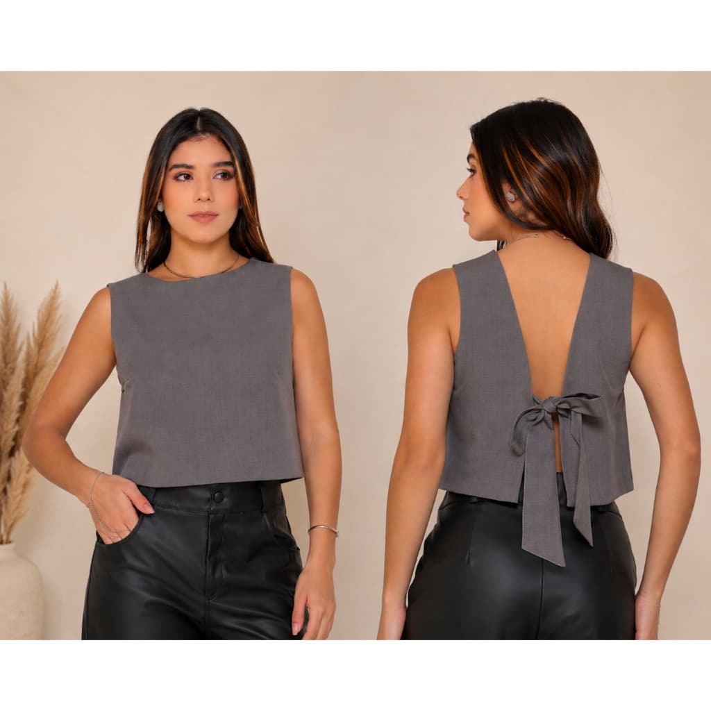 Blusa feminina, cropped, laço nas costas.- tecido e acabamento premium, moda casual, elegante.