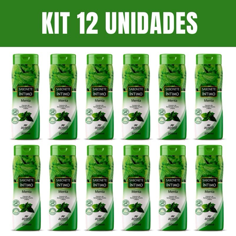 KIT 12 Sabonetes Íntimo Feminino APINIL 200ml - Fragrância MENTA