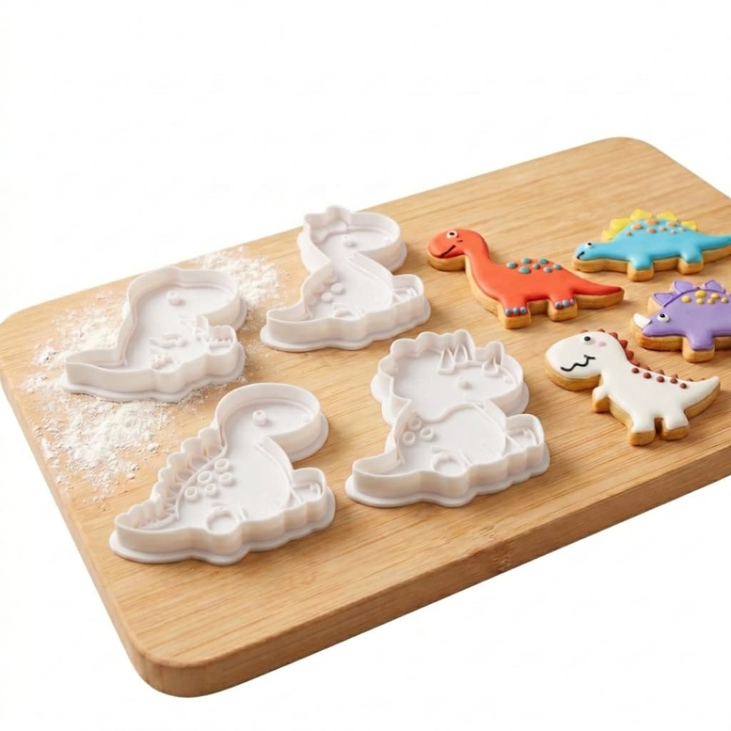 Kit 4 Cortadores de Biscoito Infantil Dinossauros Fofinhos 6cm Biscoito Amanteigado Pasta Americana
