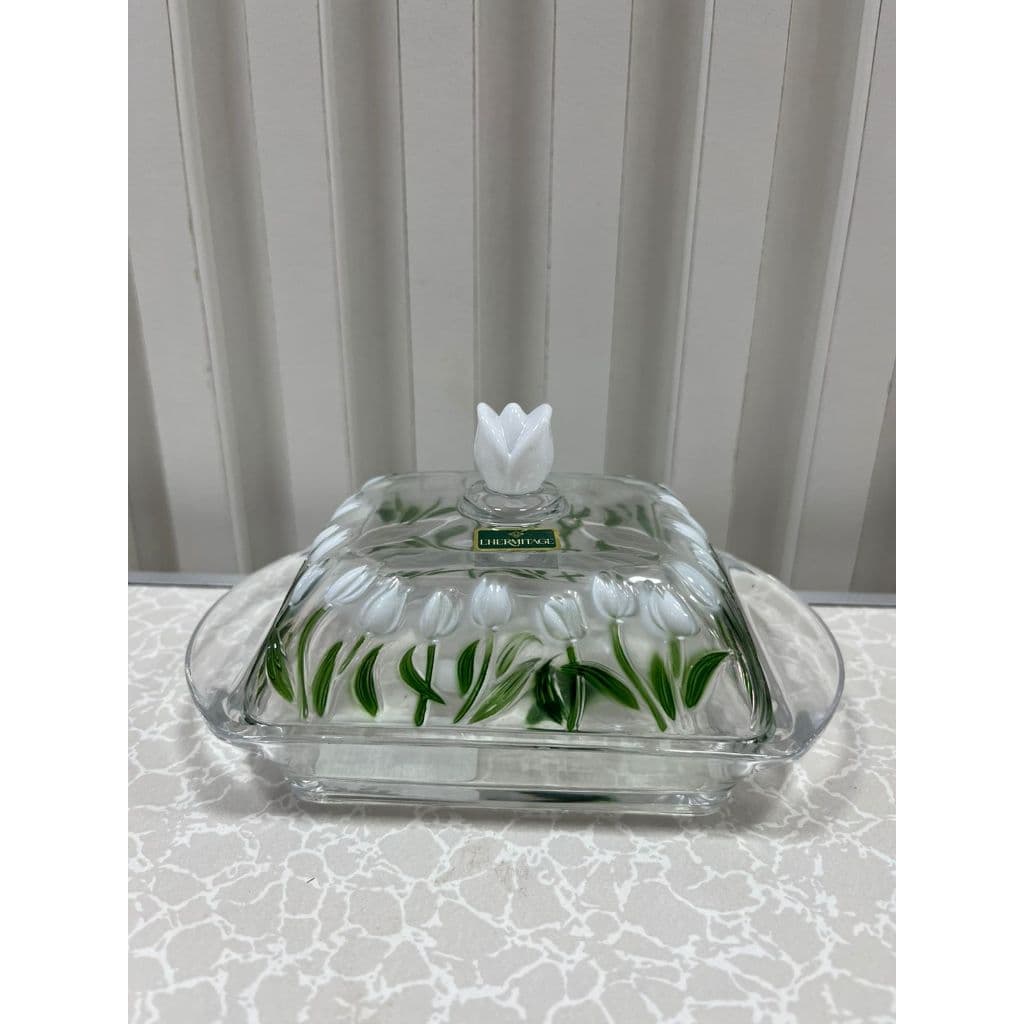 Manteigueira Tulipa Cristal L'Hermitage. - Branco. - 7x10,6x17Cm. - L'Hermitage