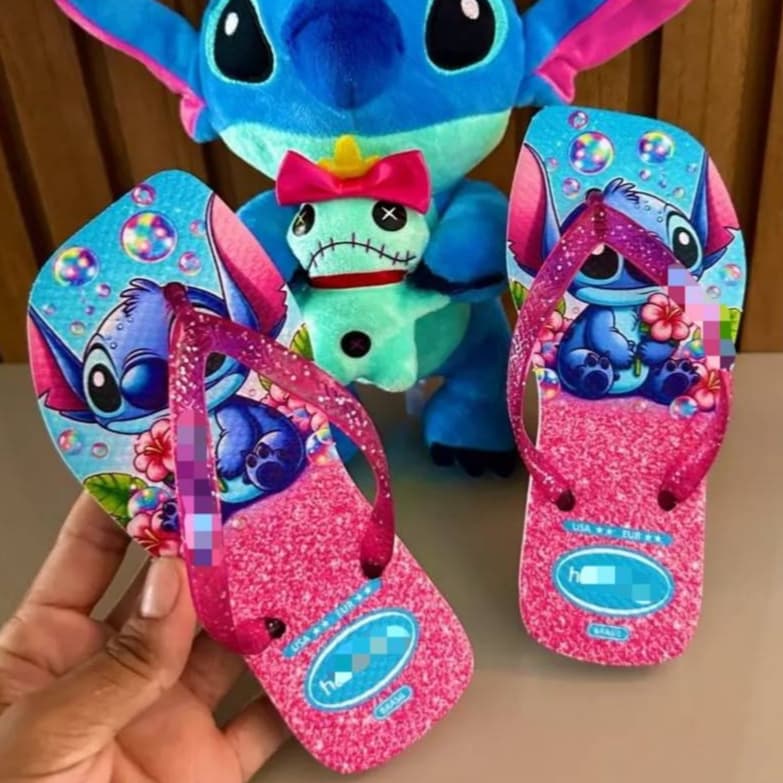 Chinelo Infantil Desenho Stitch Glitter Infantil Leve Macio Lindo frete grátis