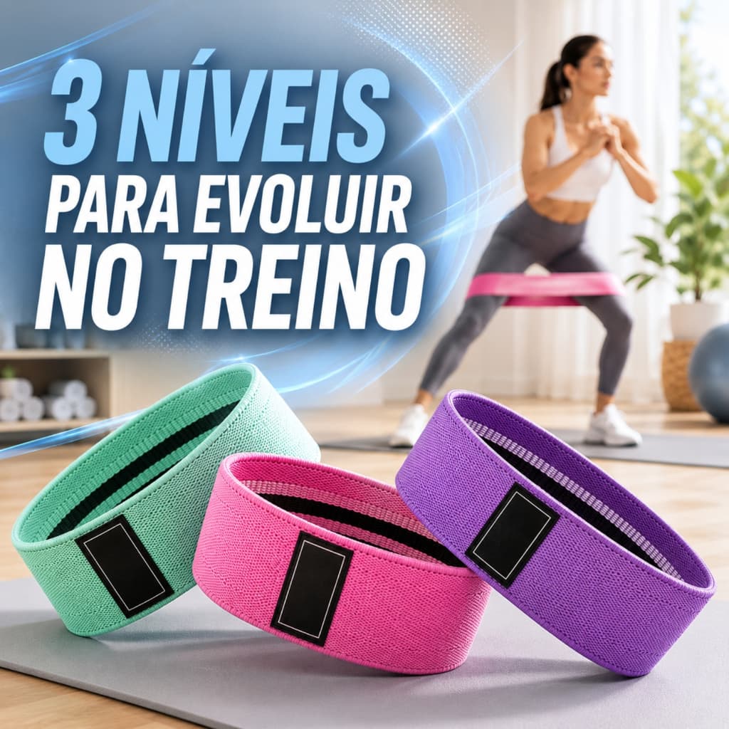 Kit 3 Faixas Elásticas Mini Band Hip Band Tecido Antiderrapante Glúteos Academia Leve Médio Forte