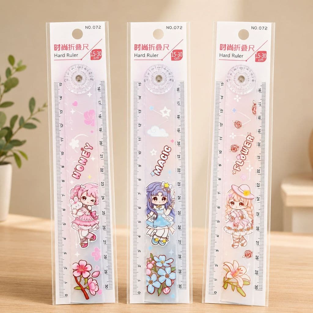 Régua Criativa Infantil Dobrável 15/30 cm – Perfeita para Arte, Tarefas e Uso Diário