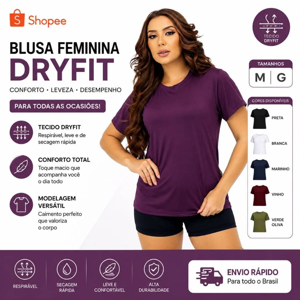 Blusa Feminina Long Line Dry Fit com Tecido Leve e Confortável para Academia