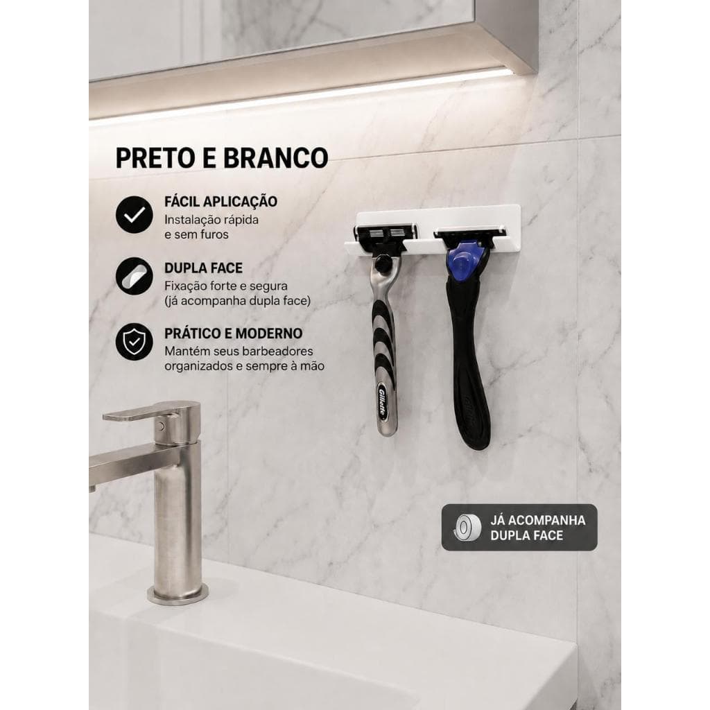 Suporte para Prestobarba/Barbeador – Sem Furos, Dupla Face, Organizador Moderno, Suporte Premium para Gillette!