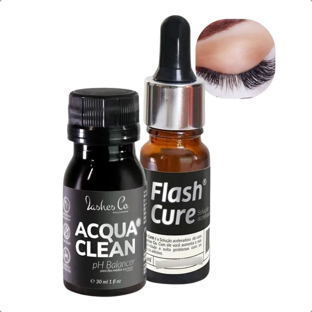 Kit Retenção Flash Cure + Solução Primer Acqua Clean 30ml Para Extensão De Cilios