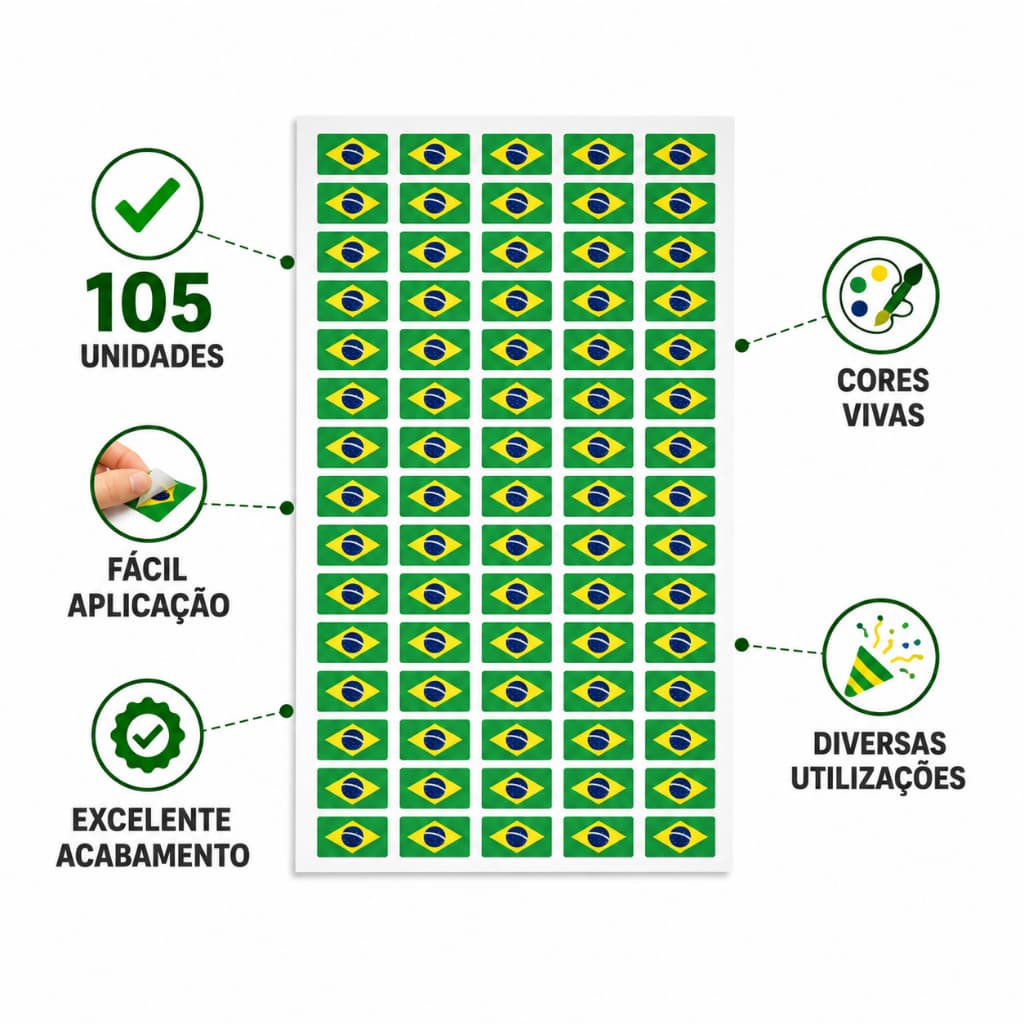 105 Adesivos Bandeira Brasil Festa Artesanato Lembrancinhas