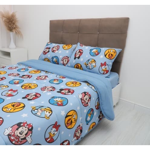 Edredom Infantil Disney Mickey Mouse e Sua Turma Azul Casal 2,00x2,20m Malha Macia 100% Algodão