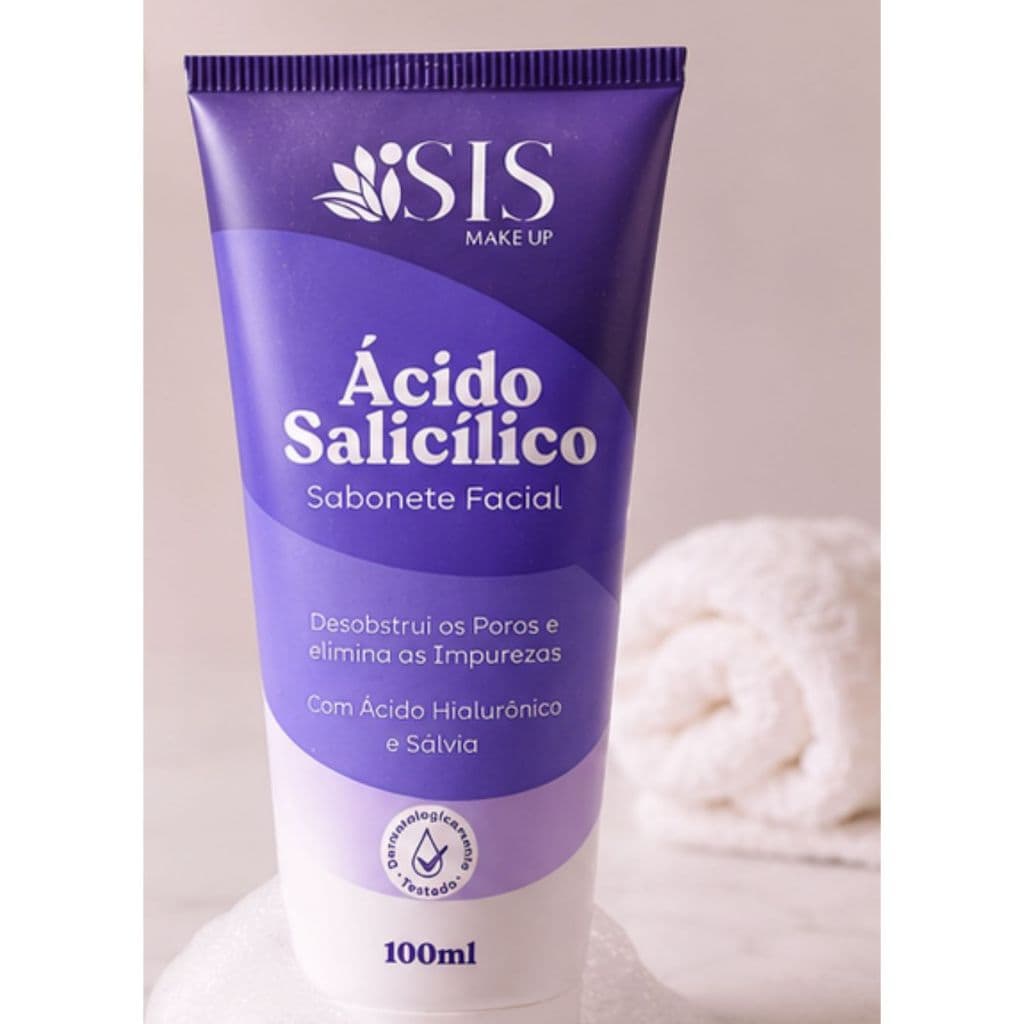 Sabonete Facial Ácido Salicílico Sis Make Up 100ml - Anti Cravos e Espinhas Contra Oleosidade Com Ácido Hialurônico